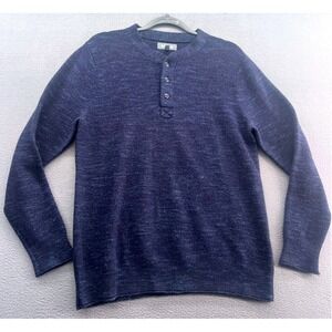 BONOBOS Sweater Men's XL Slim Fit Henley Navy Blue Melange Merino Wool